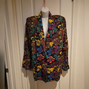 Vintage Over & Under Colorful Patterned  Blazer Size 14W.